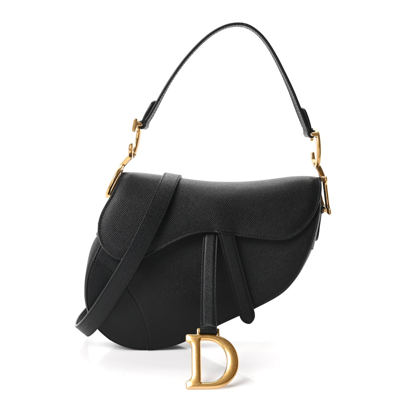 Grained Calfskin Saddle Bag With Strap Black
