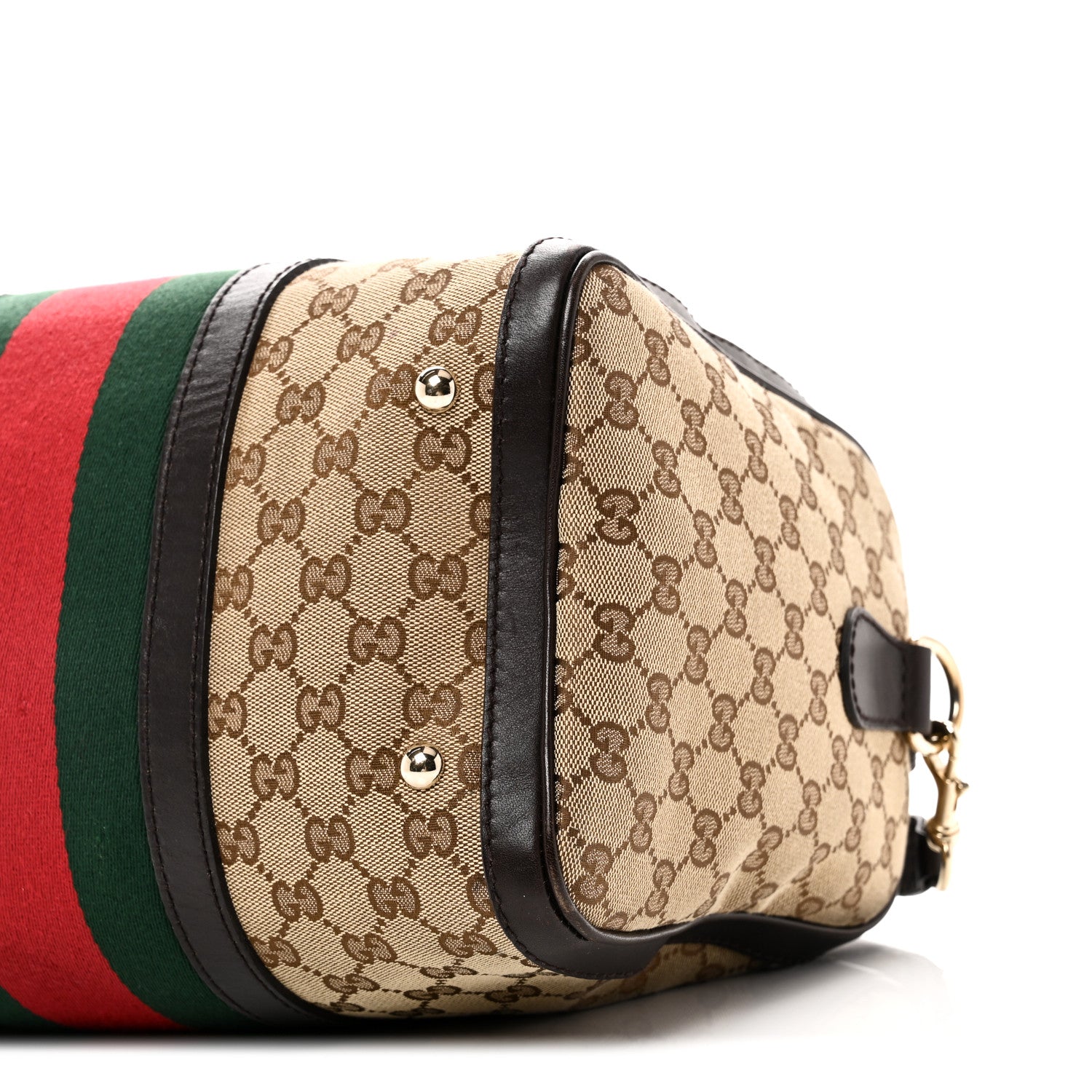 Gucci Monogram Selleria Calfskin Vintage Web Medium Boston Beige Ebony Cocoa 10 of 10