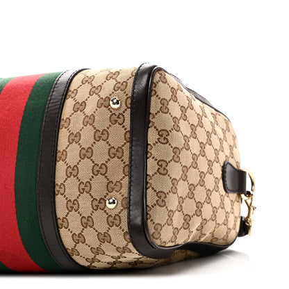Gucci Monogram Selleria Calfskin Vintage Web Medium Boston Beige Ebony Cocoa 10 of 10
