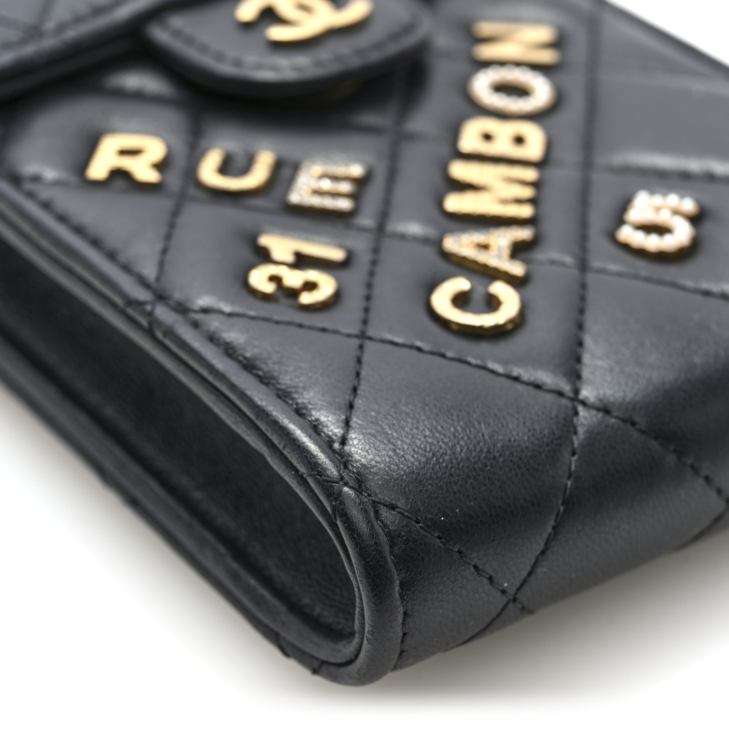 Lambskin Quilted Lucky Charm Phone Holder Black