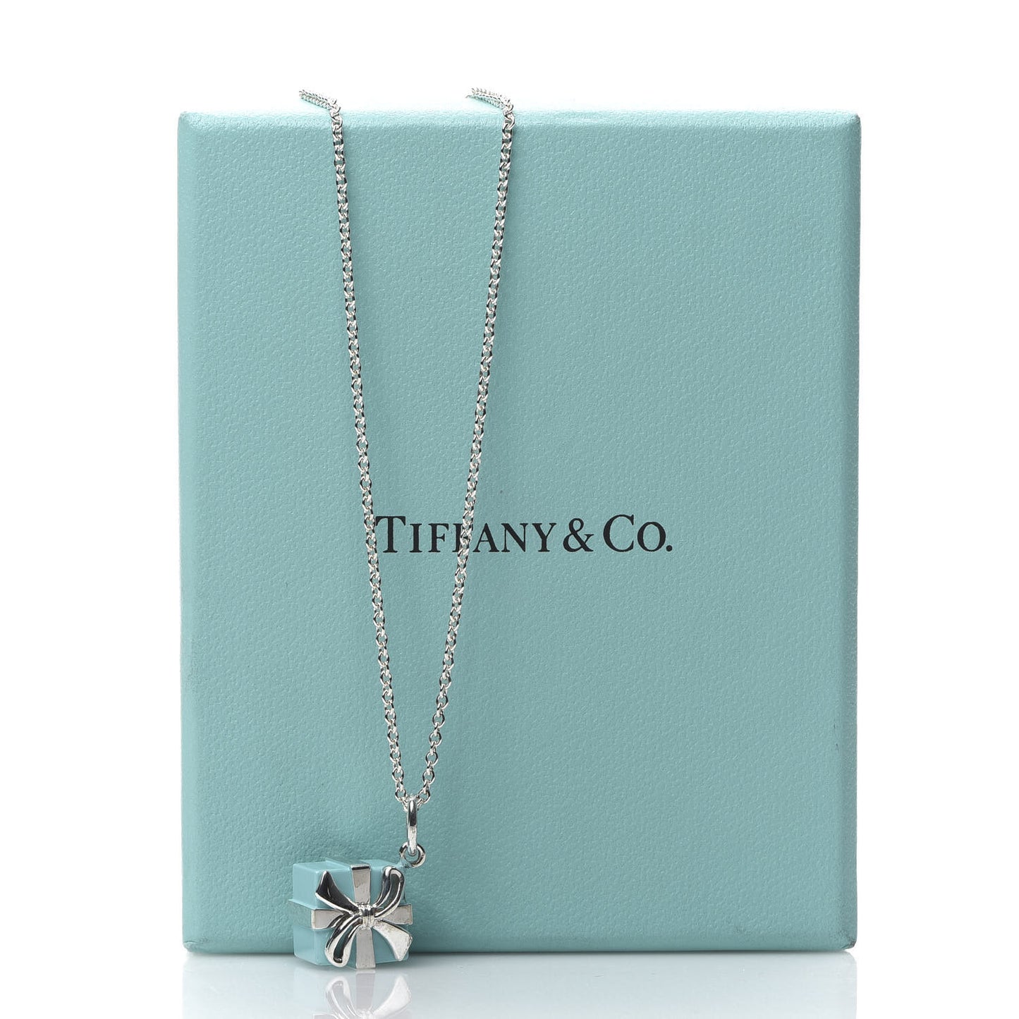 Sterling Silver Enamel Gift Box Charm Necklace Blue
