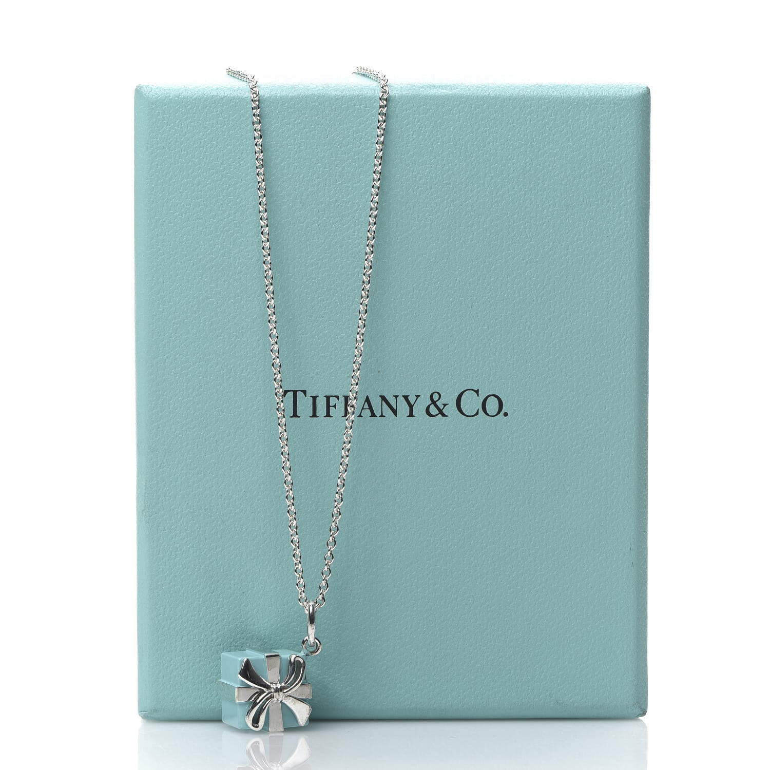 Tiffany Sterling Silver Enamel Gift Box Charm Necklace Blue 7 of 7