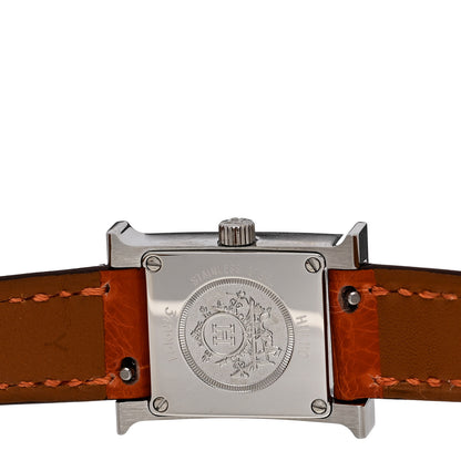 Hermes Stainless Steel Alligator Diamond Mother of Pearl 17.2mm Heure H Hour Quartz Watch Orange 4 of 5