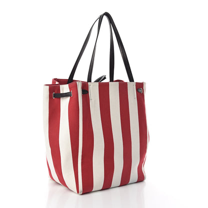 Celine Canvas Striped Medium Belt Cabas Phantom Red White 2 of 8