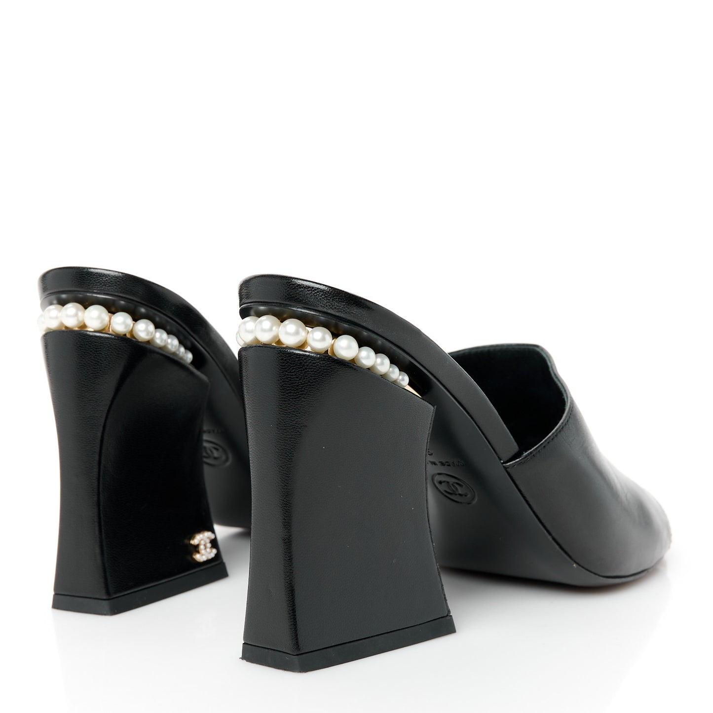 Shiny Goatskin Pearl Mule Sandals 38 Black
