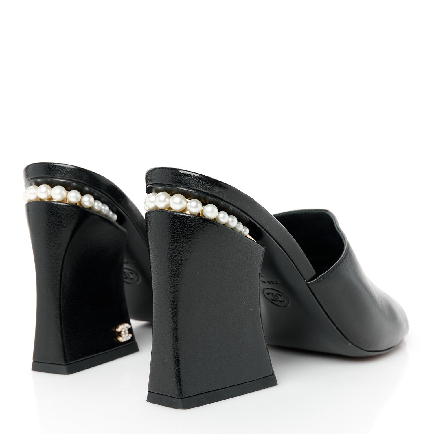 Chanel Shiny Goatskin Pearl Mule Sandals 38 Black 4 of 10
