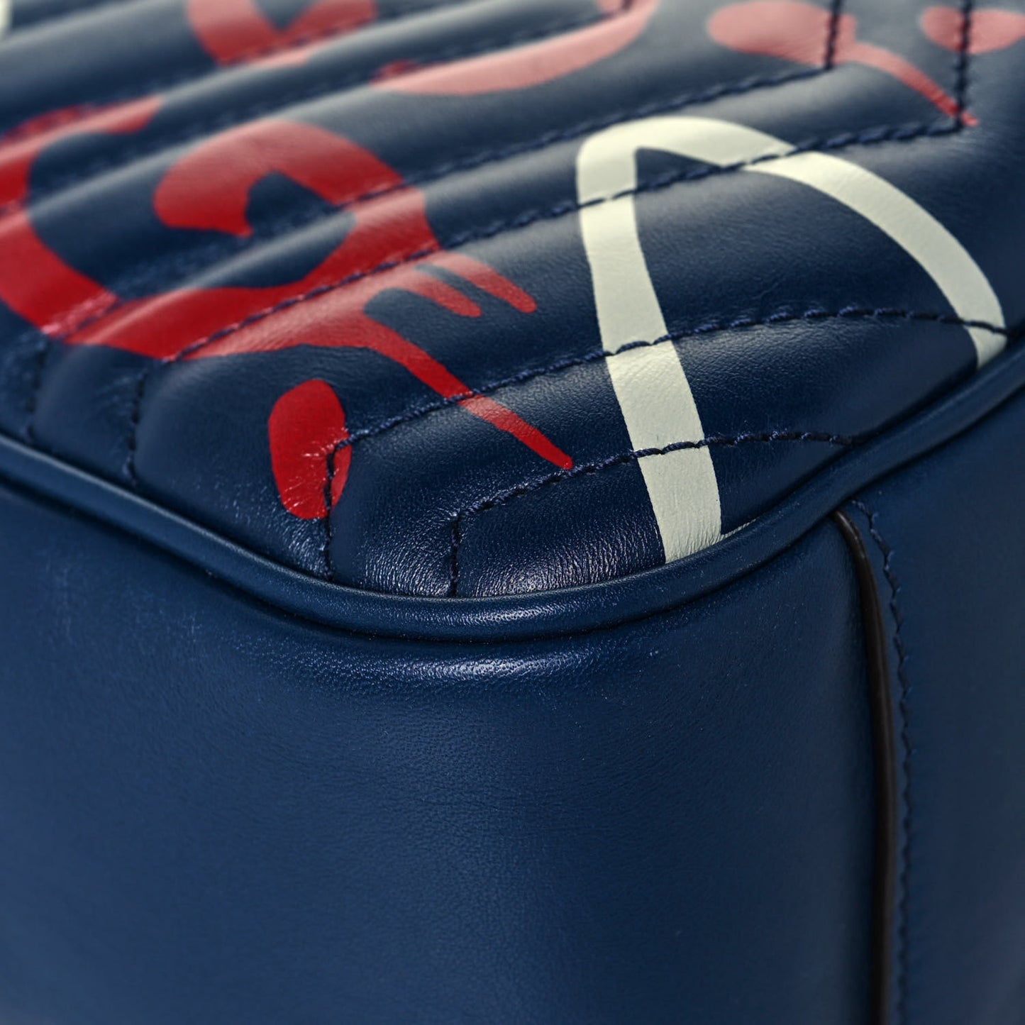 Calfskin Matelasse GucciGhost Medium GG Marmont Chain Shoulder Bag Blue Agata Hibiscus Red