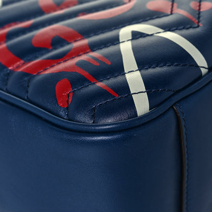 Gucci Calfskin Matelasse GucciGhost Medium GG Marmont Chain Shoulder Bag Blue Agata Hibiscus Red 10 of 11