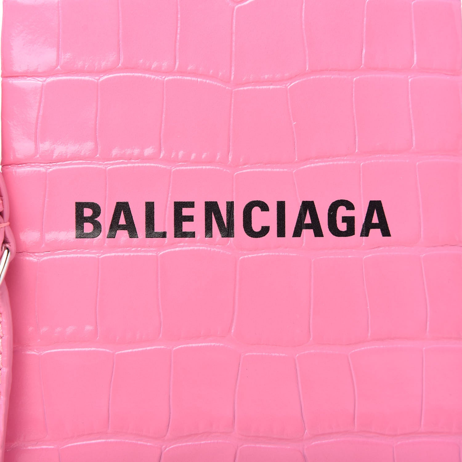 Balenciaga Shiny Calfskin Crocodile Embossed Logo Shopping Phone Holder Bag Rose Black 9 of 9