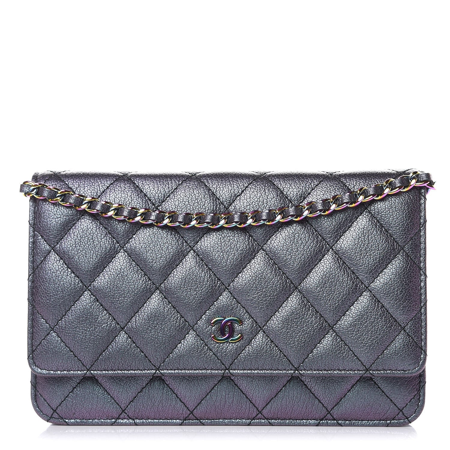Chanel Iridescent Goatskin Quilted Wallet On Chain WOC Purple 1 of 12