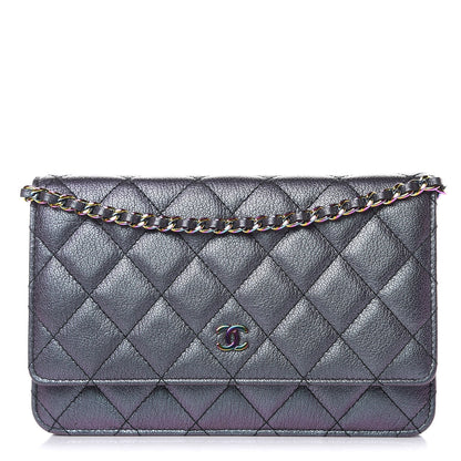 Chanel Iridescent Goatskin Quilted Wallet On Chain WOC Purple 1 of 12
