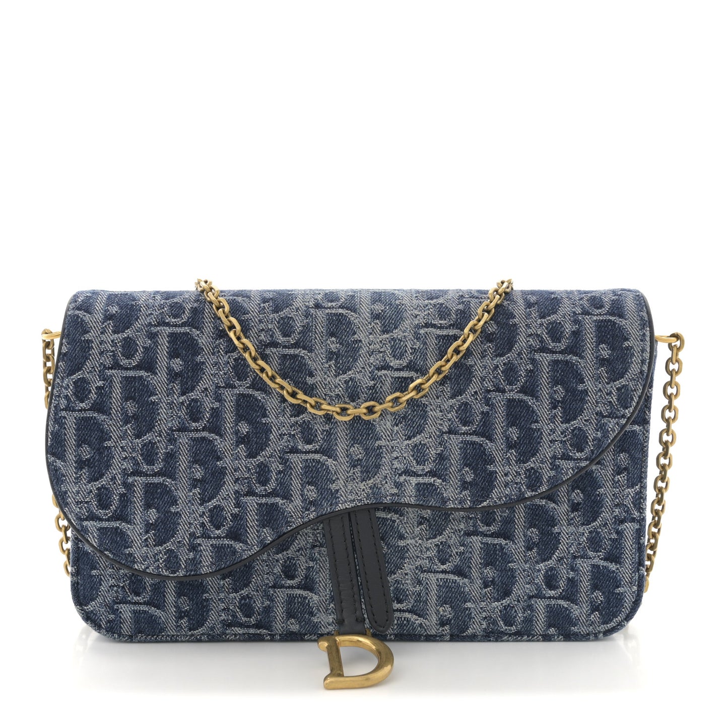 Oblique Denim Small Saddle Pouch With Chain Blue