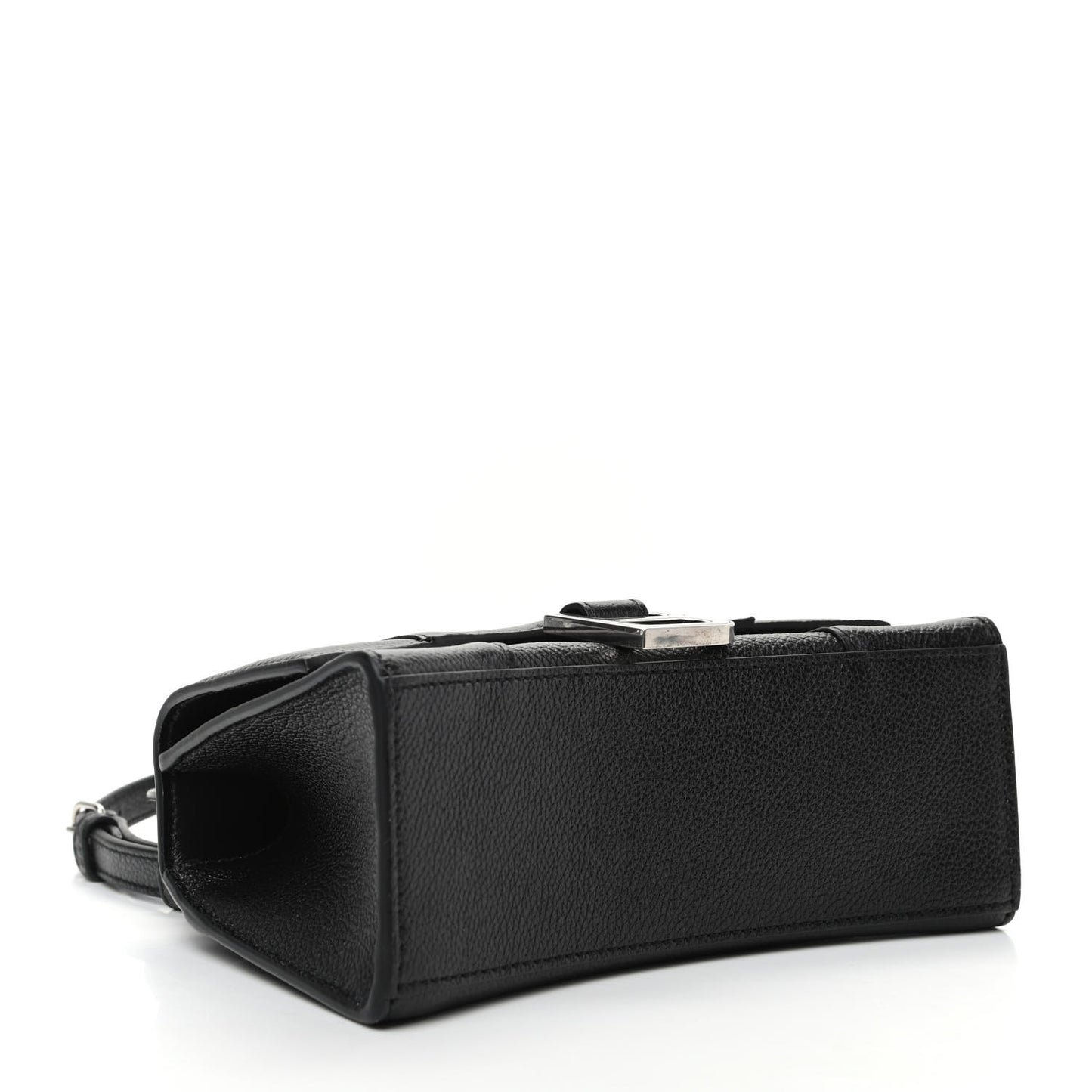 Grained Calfskin Hourglass Top Handle Bag XS Black