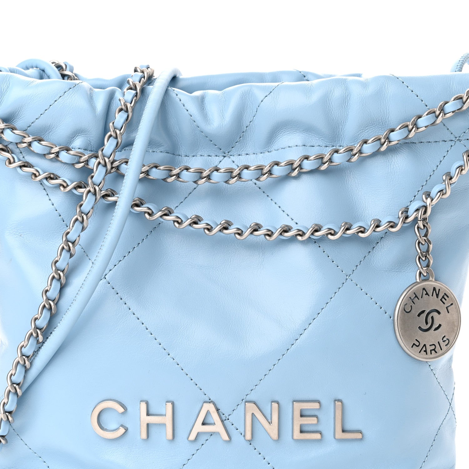 Chanel Shiny Calfskin Quilted Mini Chanel 22 Light Blue 8 of 11