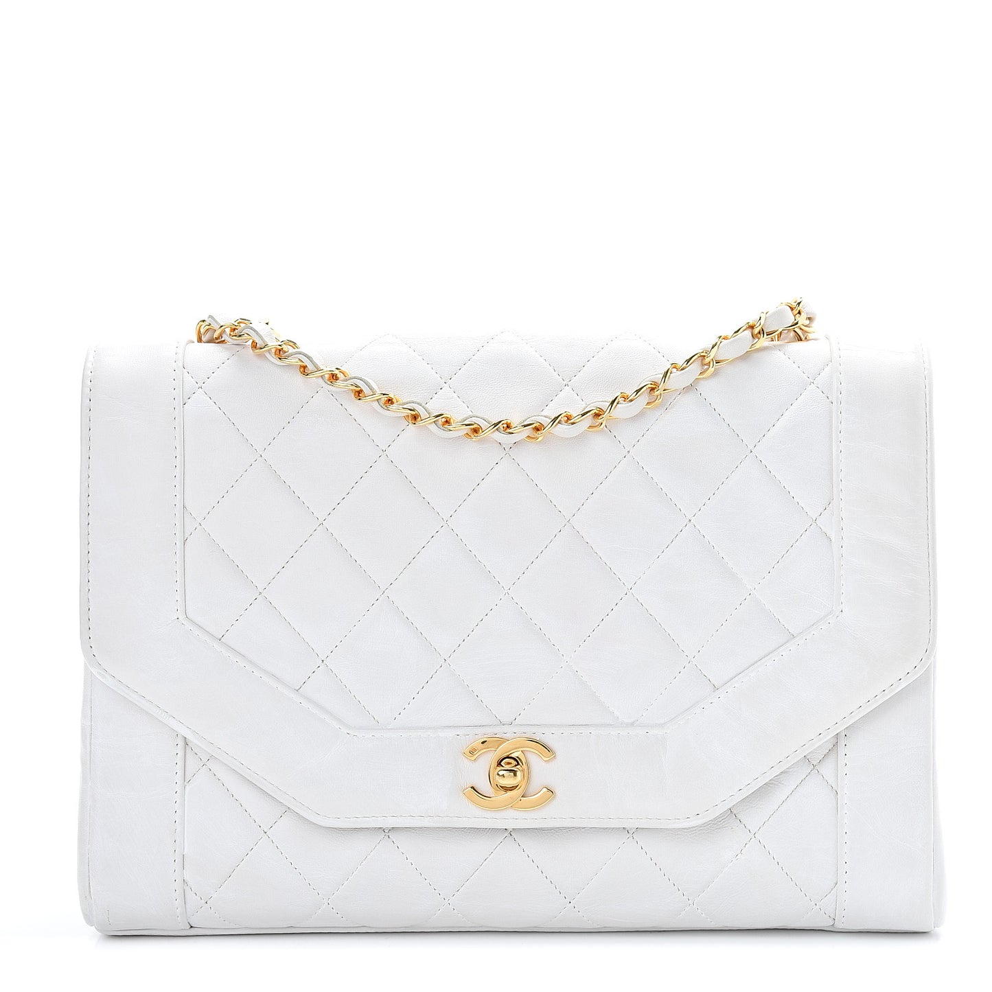 Lambskin Quilted Medium Single Flap White