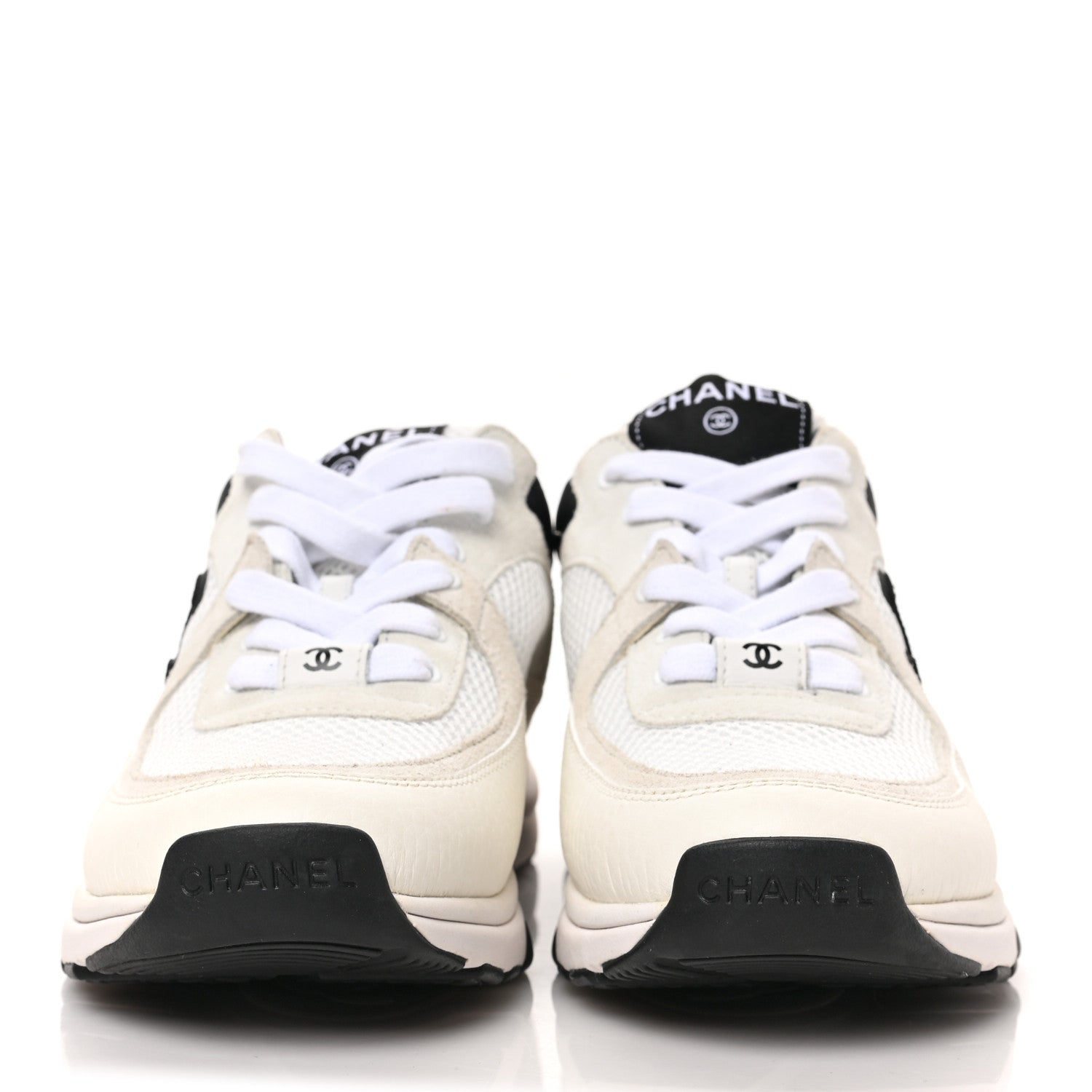 Chanel Mesh Suede Calfskin Grained Calfskin Womens CC Sneakers 36 White Black 2 of 7