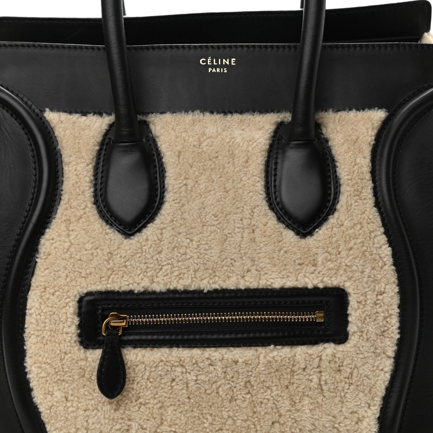 Celine Smooth Calfskin Shearling Bi-Color Mini Luggage Black Natural 8 of 12
