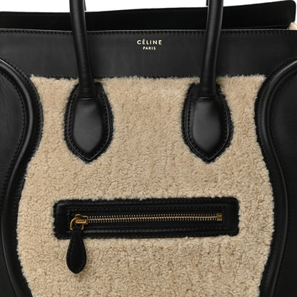 Celine Smooth Calfskin Shearling Bi-Color Mini Luggage Black Natural 8 of 12