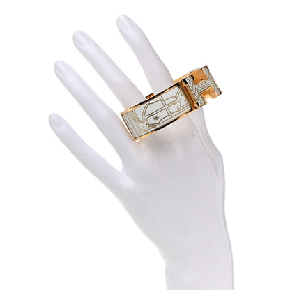Hermes Enamel Printed Quadrige Au Fil Wide Clic Clac H Bracelet PM Or White 2 of 7