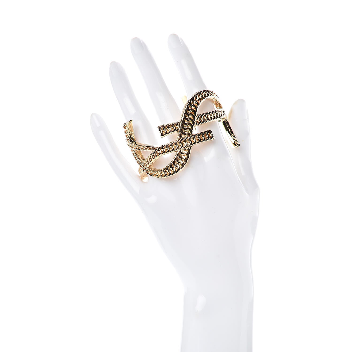 Saint Laurent Brass Monogram Small Chain Cuff Gold 2 of 4