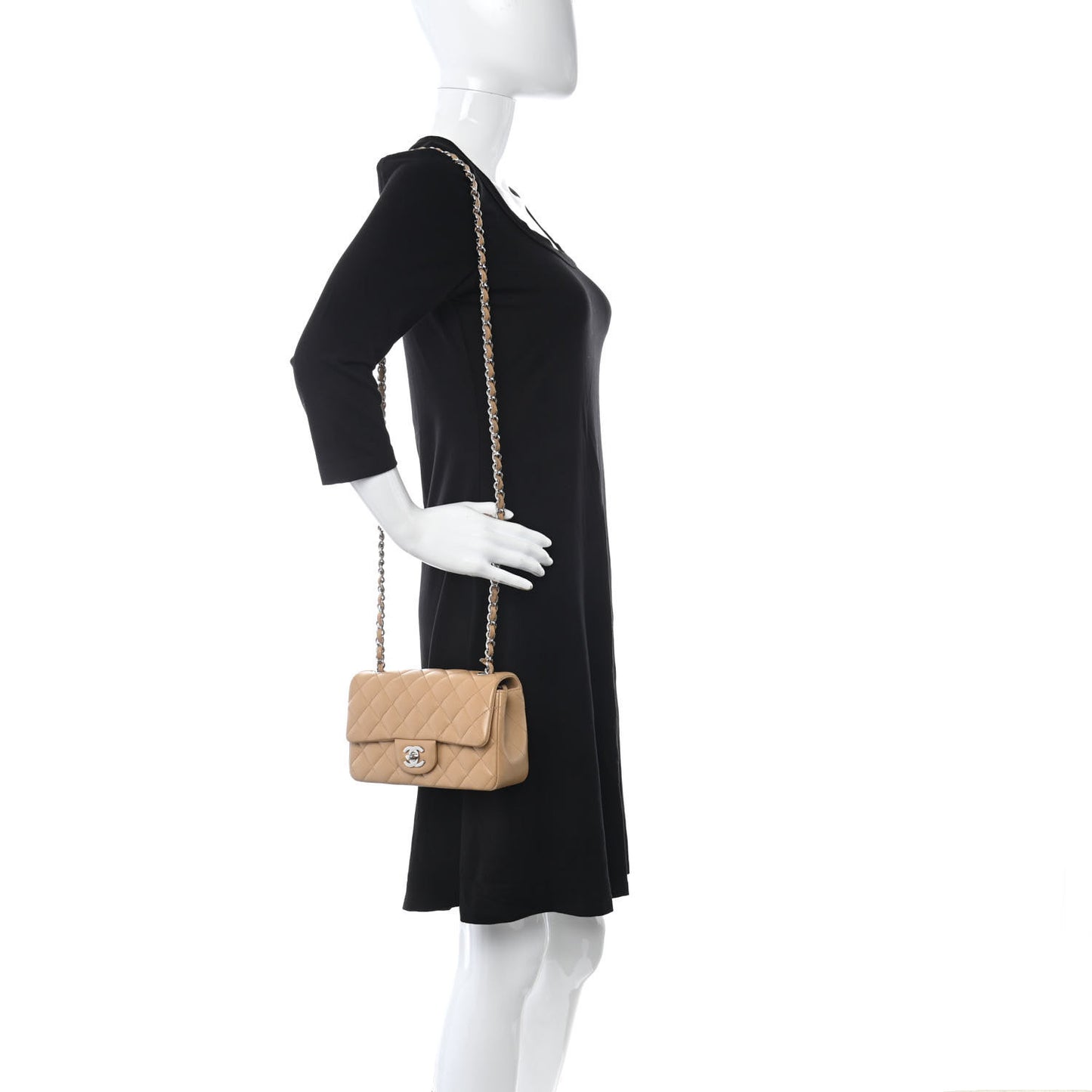 Lambskin Quilted Mini Rectangular Flap Dark Beige