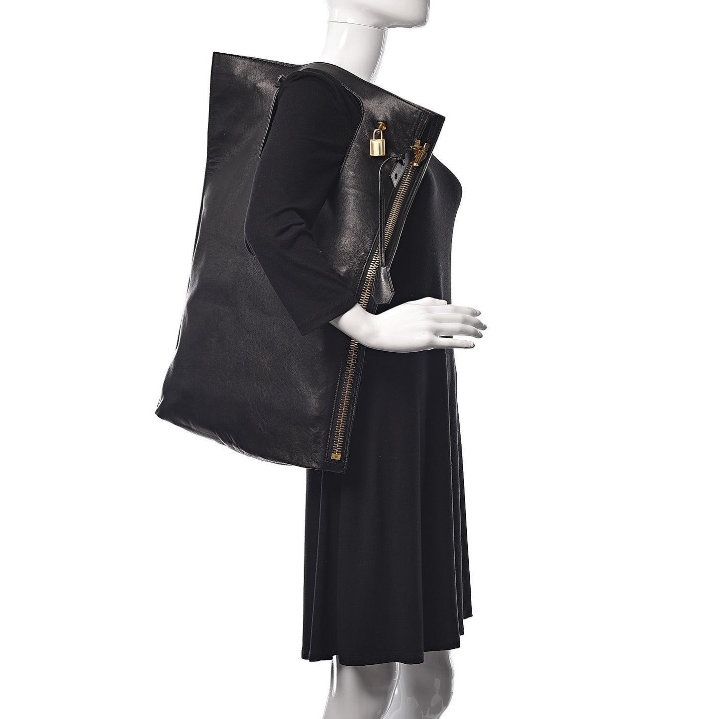 Ramskin Large Alix Padlock Zip Shoulder Bag Black