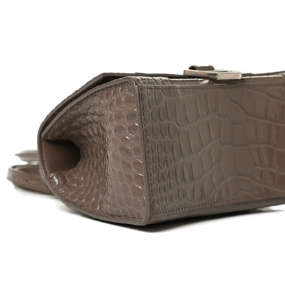 Balenciaga Shiny Calfskin Crocodile Embossed Small Hourglass Top Handle Bag Mink Grey 9 of 14