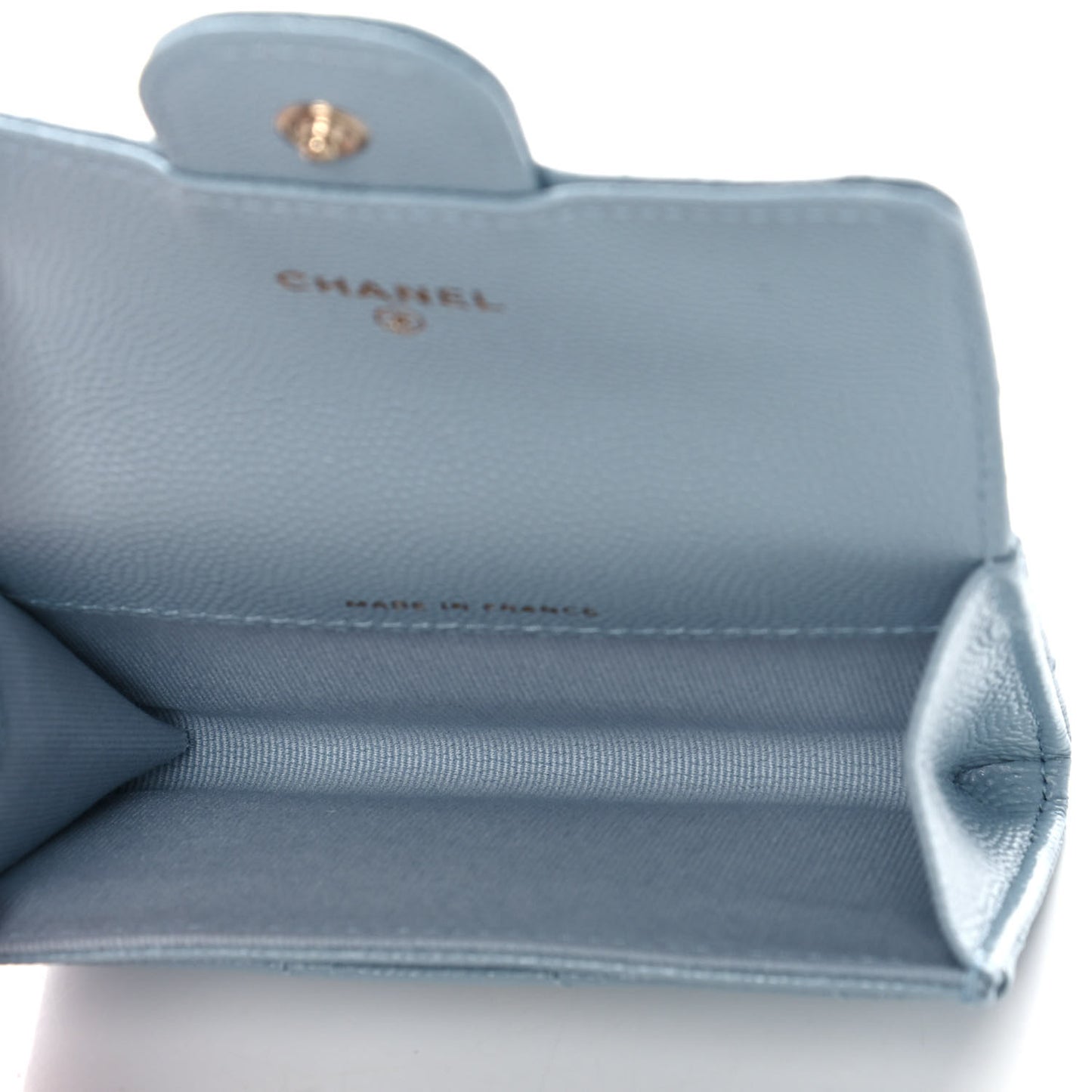 Caviar Quilted Flap Card Holder Wallet Light Blue