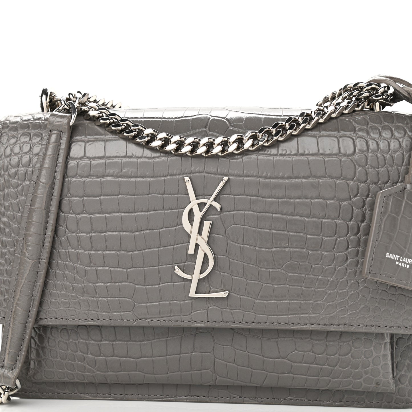 Calfskin Crocodile Embossed Medium Monogram Sunset Fog