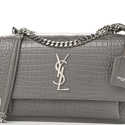 Saint Laurent Calfskin Crocodile Embossed Medium Monogram Sunset Fog 9 of 12