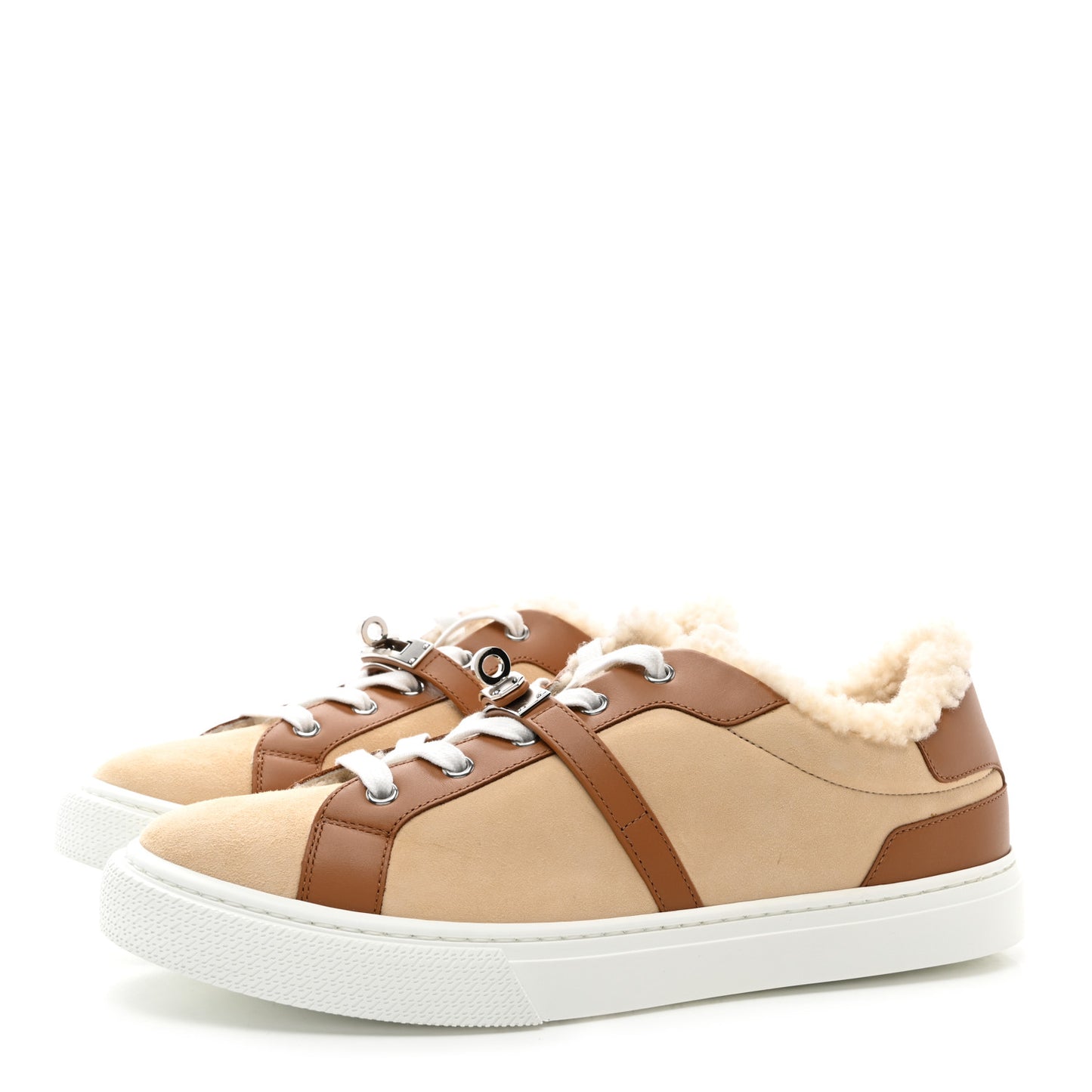 Suede Goatskin Calfskin Shearling Day Sneakers 41 Beige Palomino Naturel