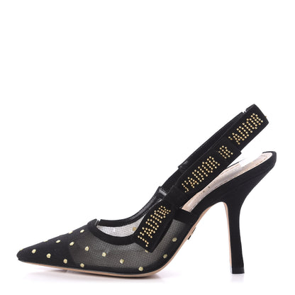 Christian Dior Mesh Plumetis Suede Dotted Studded J'Adoir Slingback 100mm Pumps 37 Black Gold 1 of 9
