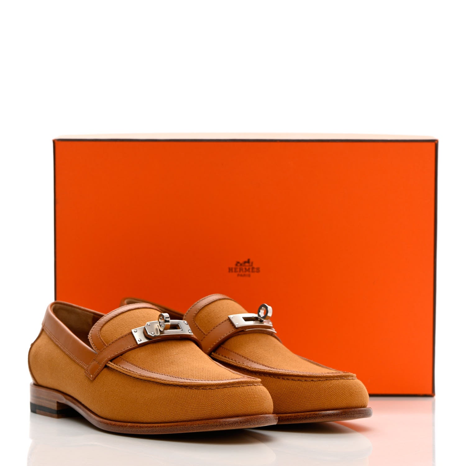 Hermes Calfskin Canvas Womens Destin Loafer 38 Naturel Beige Dore 12 of 12