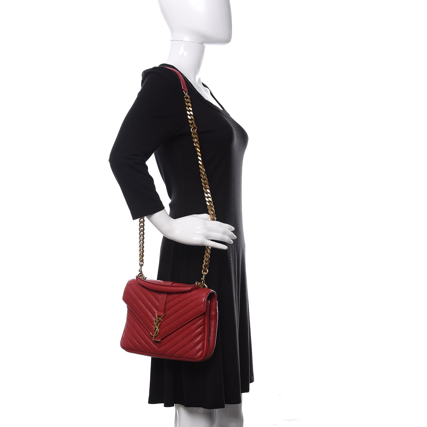 Saint Laurent Sheepskin Matelasse Chevron Monogram Medium College Bag Rouge 2 of 13