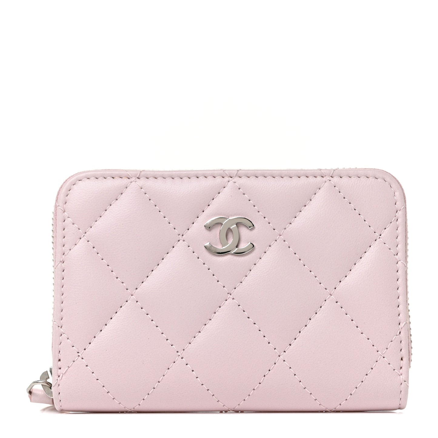 Lambskin Quilted Zip Around Coin Purse Wallet Light Pink