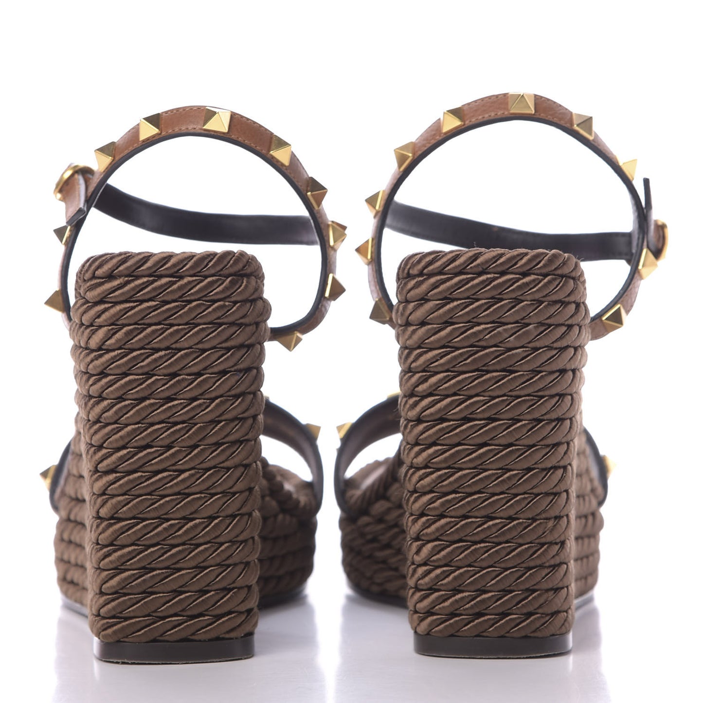 Calfskin Rockstud Torchon Espadrille 25/115mm Wedge Sandals 38 Cuoio