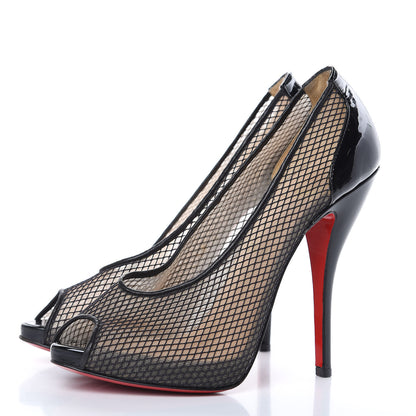 Christian Louboutin Mesh Patent Very Rete 120 Platform Peep Toe Pumps 38.5 Black 3 of 12