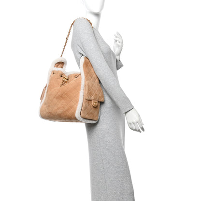 Chanel Suede Shearling Quilted Medium Chanel 25 Handbag Beige Natural 2 of 12
