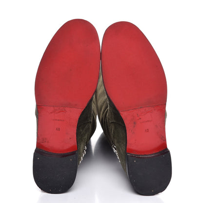 Christian Louboutin Suede Cate Chain Flat Tall Boots 40 Green 7 of 8
