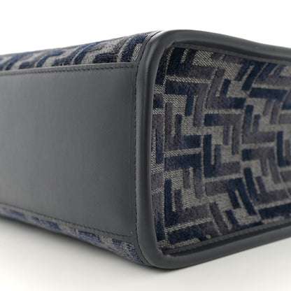 Fendi Chenille Vitello Grace FF Embroidered Small Fendi Sunshine Shopper Tote Dark Blue Grey 10 of 13