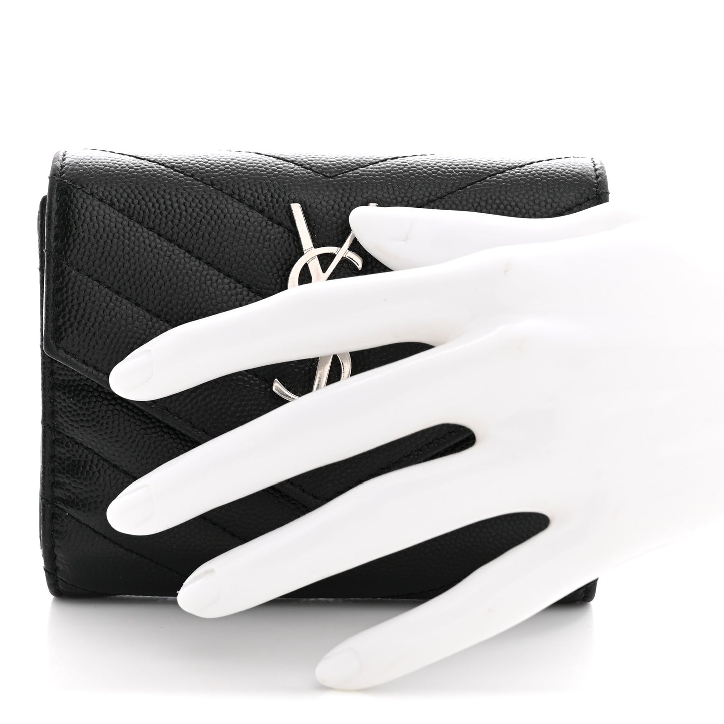 Grain De Poudre Matelasse Chevron Monogram Compact Tri Fold Wallet Black