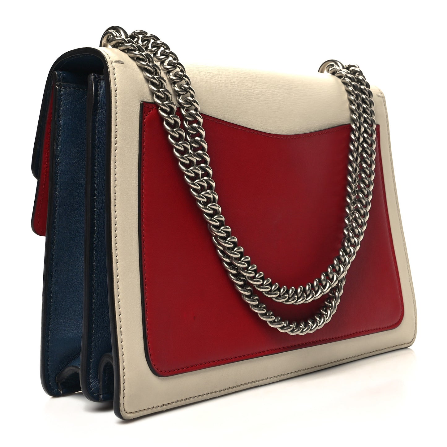 Calfskin Panther Embroidered Medium Dionysus Shoulder Bag White Blue Hibiscus Red