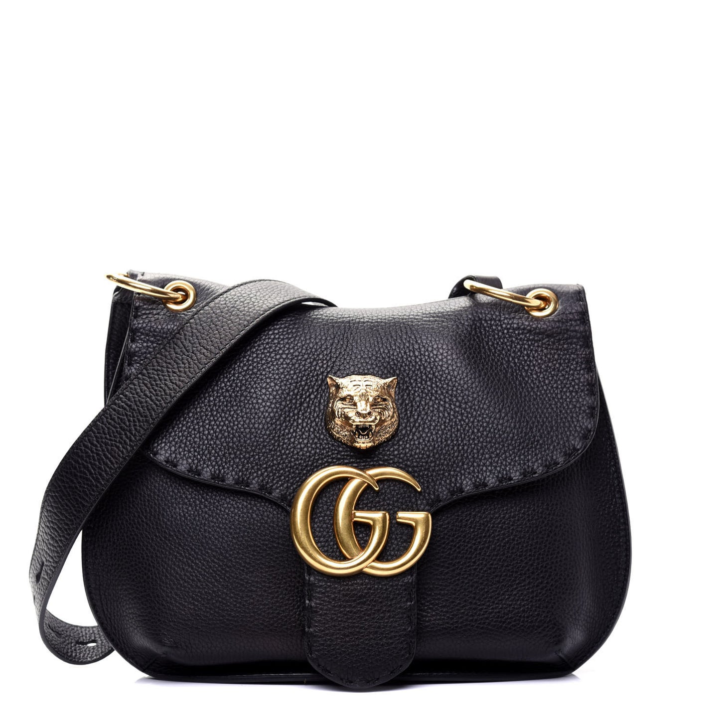 Cellarius Calfskin Feline GG Marmont Flap Shoulder Bag Black