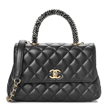 Chanel Calfskin Strass Quilted Mini Coco Handle Flap Dark Silver 1 of 9
