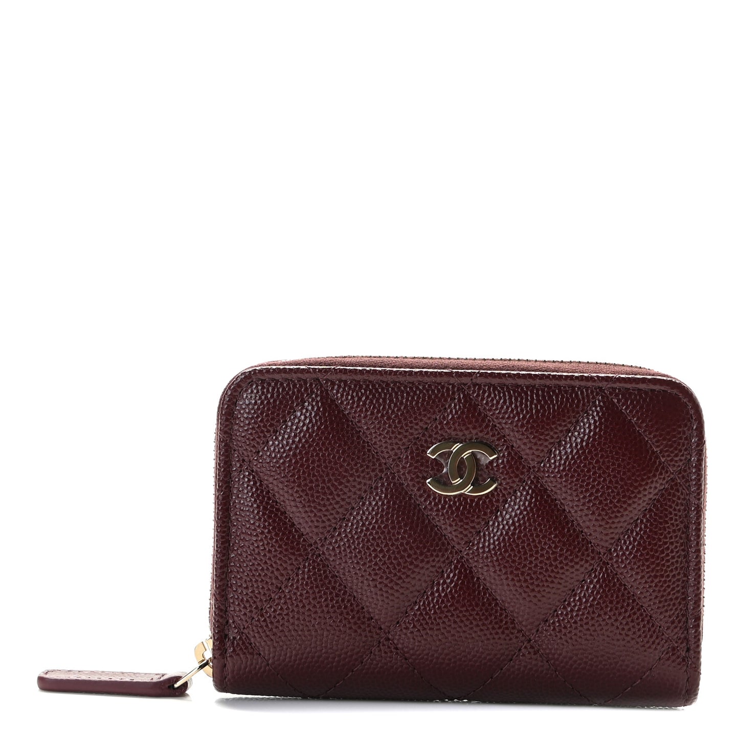 Caviar Quilted Zip Around Coin Purse Burgundy