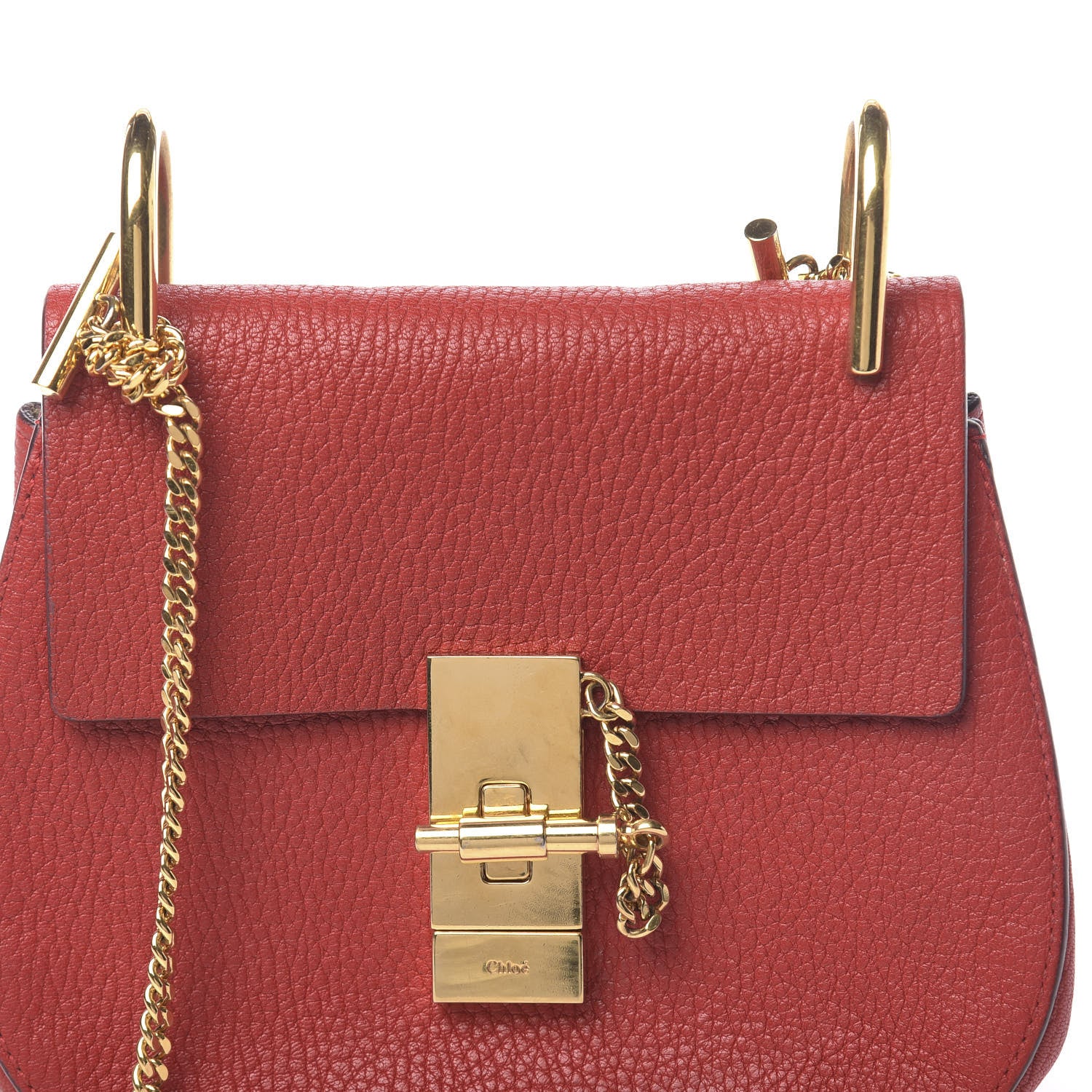 Chloe Grained Lambskin Mini Drew Shoulder Bag Plaid Red 9 of 9
