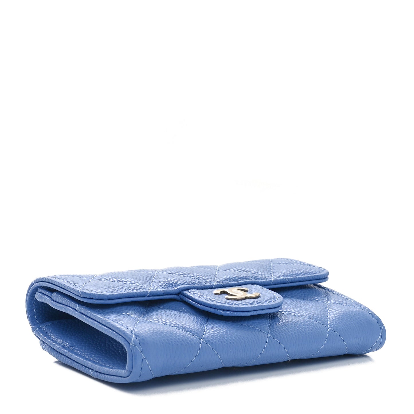 Caviar Quilted Flap Card Holder Wallet Blue