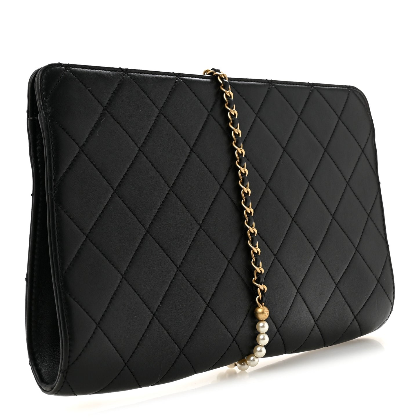 Lambskin Quilted Pearl Clutch Black