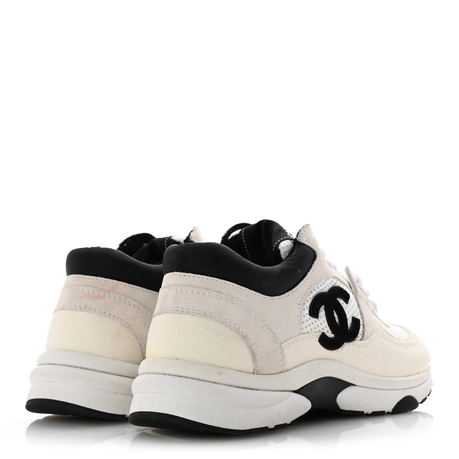Chanel Mesh Suede Calfskin Grained Calfskin Womens CC Sneakers 35.5 White Black 5 of 17