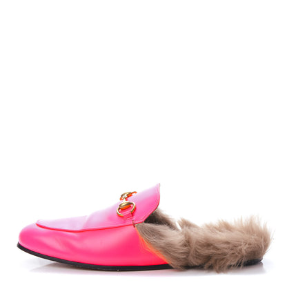 Gucci Calfskin Fur Mens Princetown Slippers 8 Fuxia Fluo Natural 1 of 13